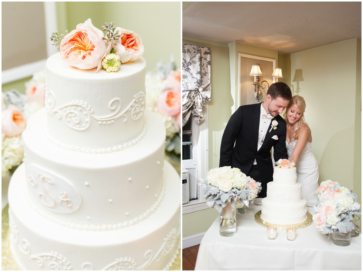wedding couple cuts cake