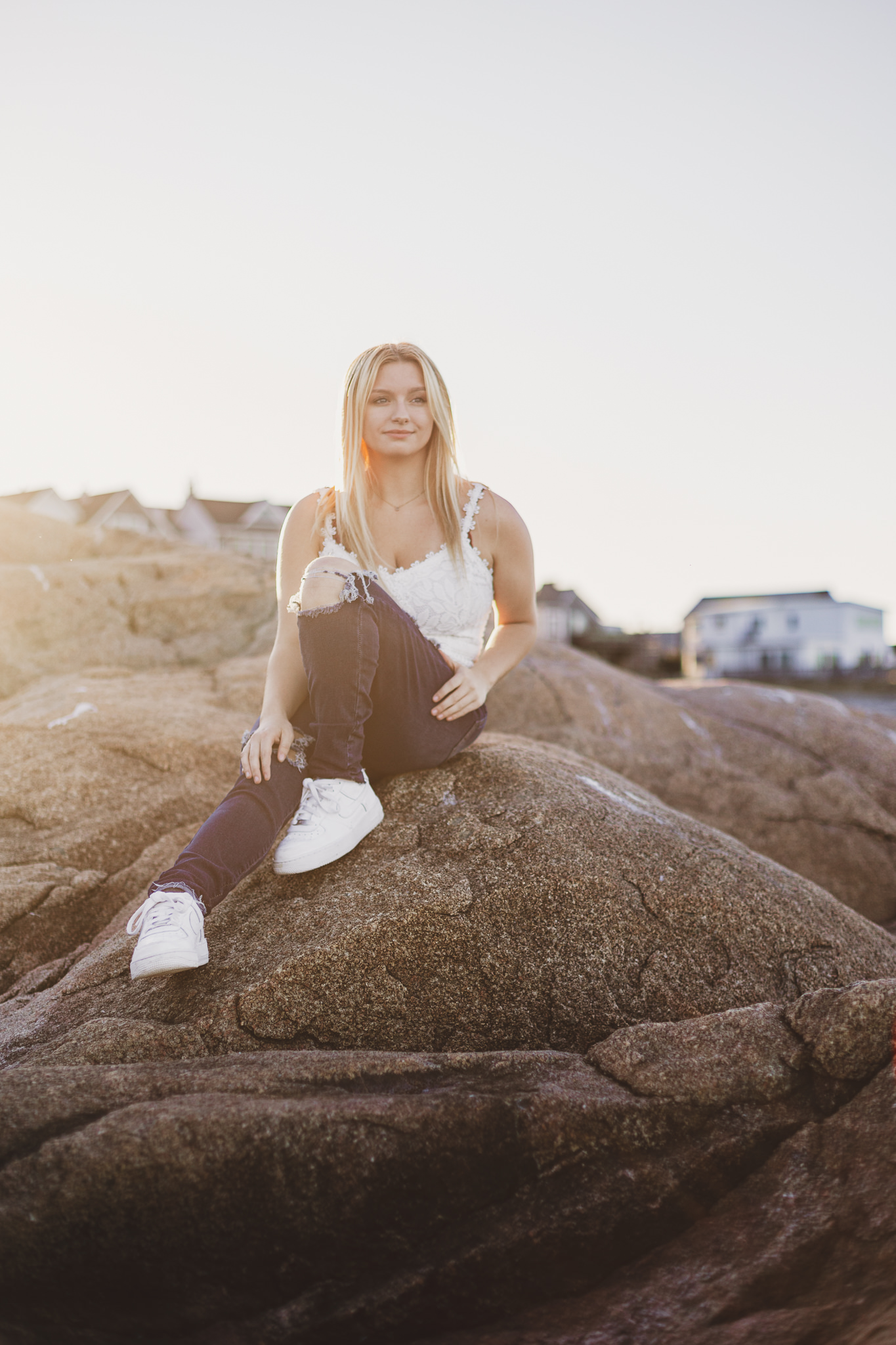 Senior portrait sunset photoshoot at Minot Beach in Scituate