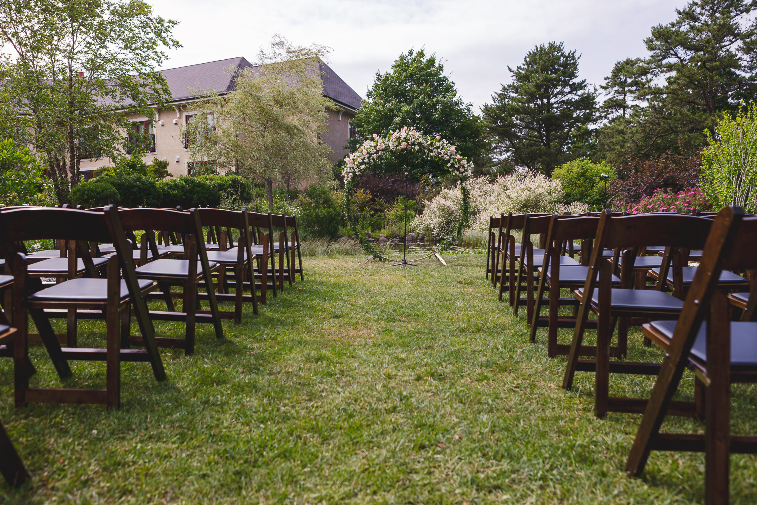 Beautiful wedding ceremony space in the Monet Gardens at Mirbeau Inn & Spa in Plymouth, MA